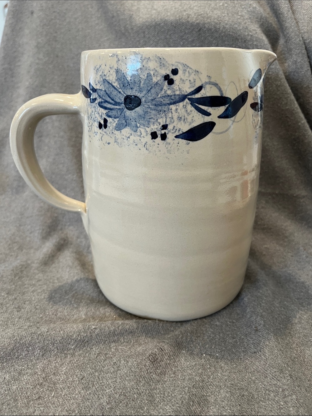 Pottery Pitcher with Blue Floral Design